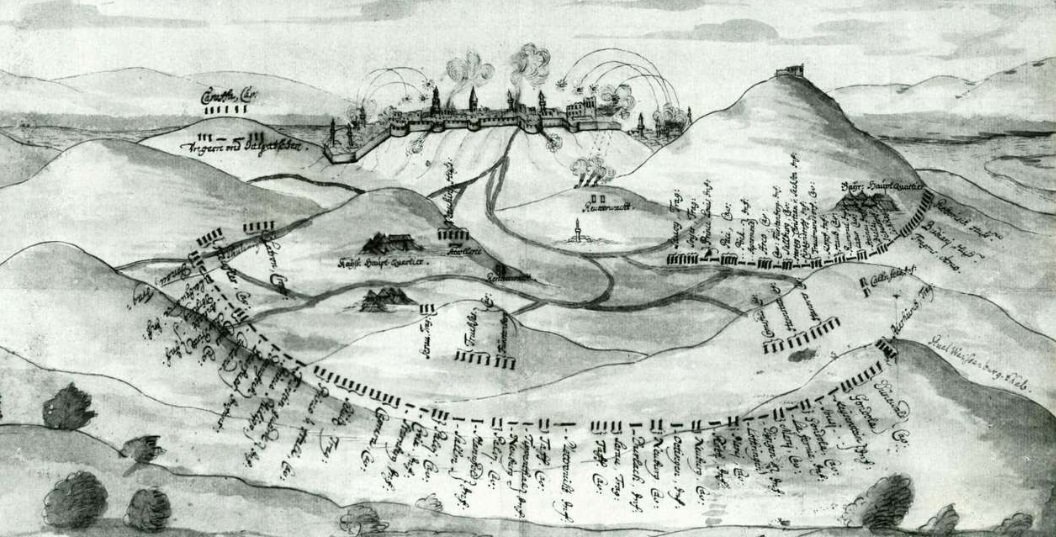 Buda térképszerű látképe Ny-ról nézve a seregek helyével és nevének megírásával, ágyúzás rajzával 1686-ból (Hadtörténeti Intézet és Múzeum) ostrom1686.3..jpg