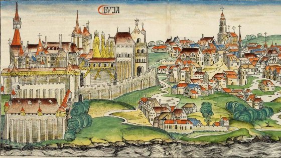 Buda vára egyik fénykorát Mátyás idején élte. Ábrázolás a Nürnbergi krónikában, 1493 Nürnbergi krónika Buda.jpg