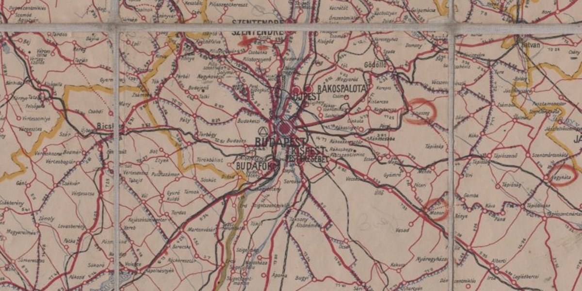 A Budapestről kiinduló országutak (Forrás: Magyar Műszaki és Közlekedési Múzeum LTSZ: TKGY 3628) MMKM_TKGY_3628_V.jpg