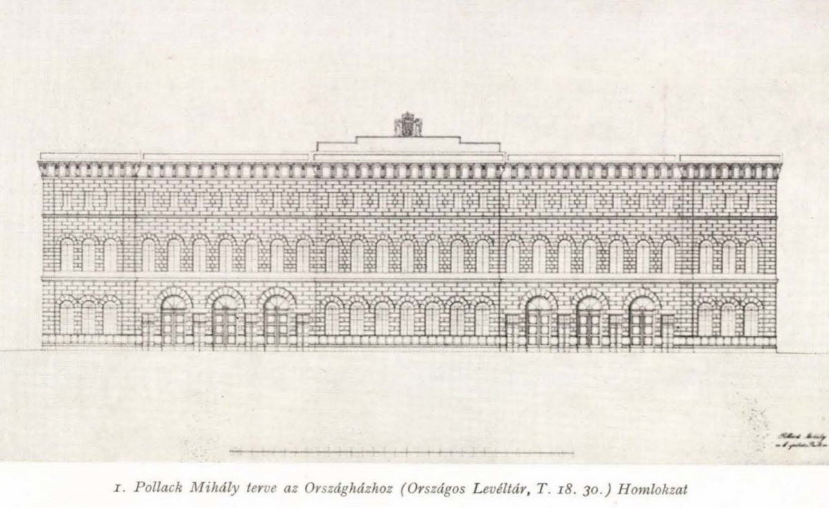 Pollack Mihály elképzelt Országháza 1840-ben (Forrás: Bibó István: Pollack Mihály Országháza terve, Művészettörténeti Értesítő, 1973. 1. szám) MUVTORTERT_22_1973__pages41-41.jpg