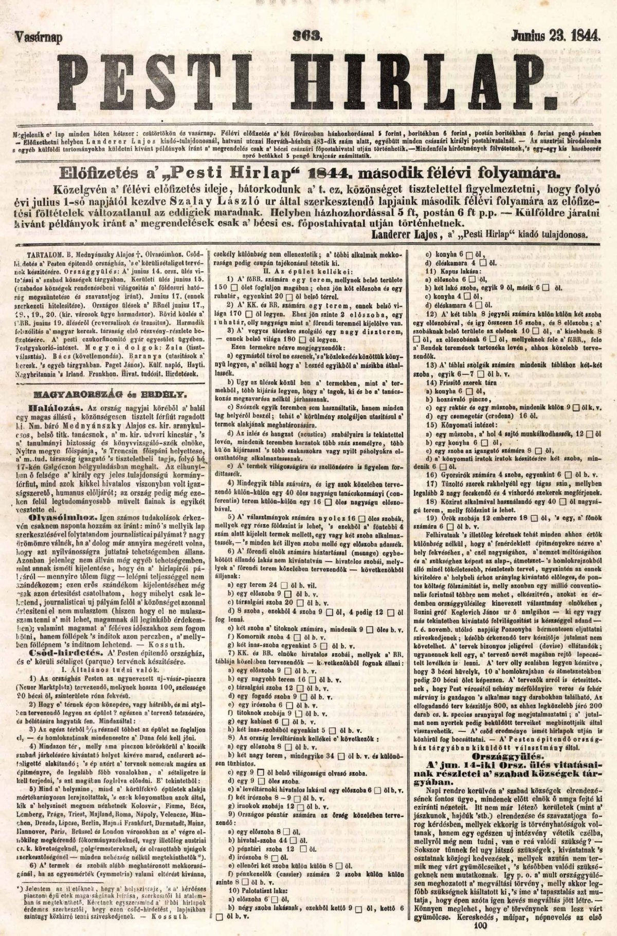 Az Országház felépítésére meghirdetett pályázat a Pesti Hírlap 1844. június 23-i számában (Forrás: Arcanum) thumb_9672_default_big.jpg