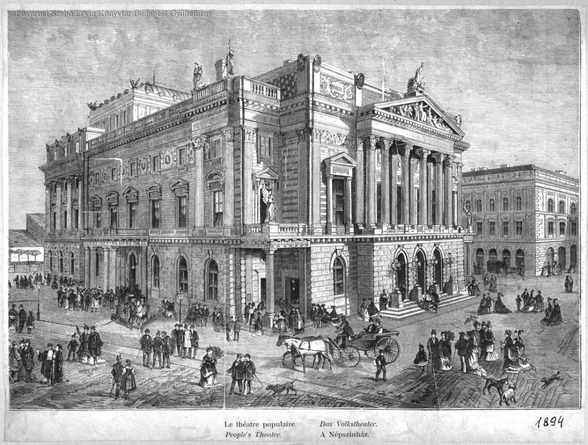 Az 1875-ben megnyílt Népszínház, majd 1908-tól Nemzeti Színház a boldog békeidők Budapestjének egyik ikonikus művészeti központja volt (Forrás: FSZEK Budapest Gyűjtemény) népszínház-1.jpg