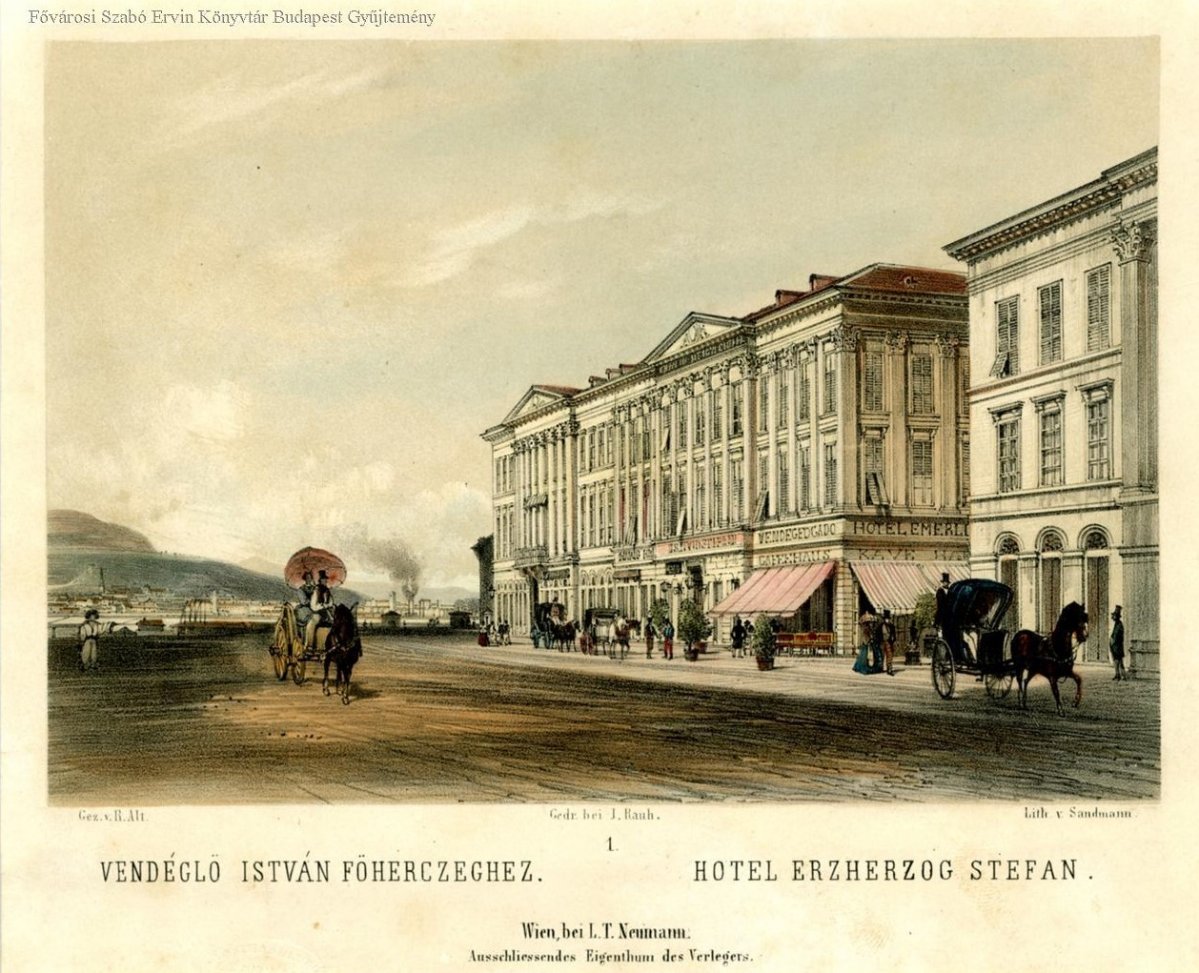 Az István Főherceg szálló az 1850-es években Alt Rudolf grafikáján (Forrás: FSZEK Budapest Gyűjtemény) FSZEK István főherceg.jpg