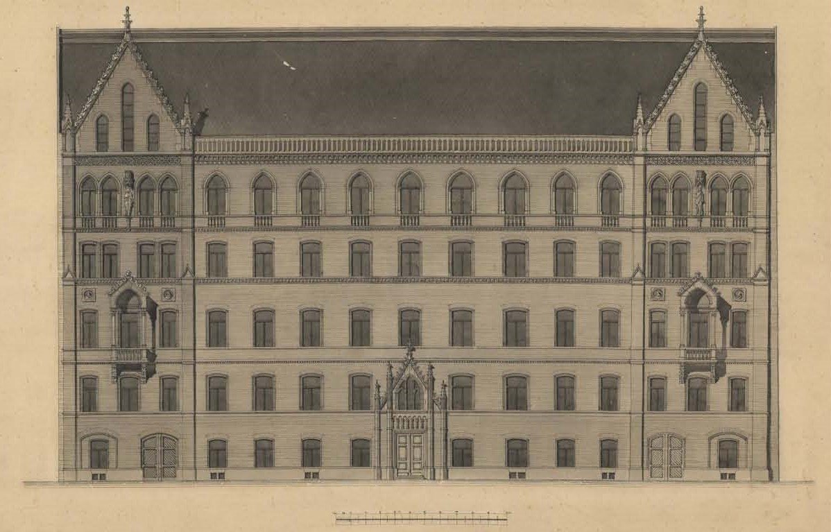 A bérház homlokzati terve (Forrás: Országgyűlési Könyvtár, Tervtár, Tervek, 000547224 rendszerszám) bérház_1.jpg