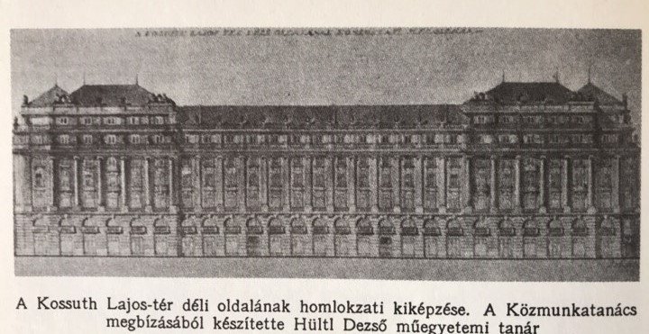 A Kossuth tér déli térfalának Hültl-féle terve (Forrás: Siklóssy László: Hogyan épült Budapest? című könyve) hütl_tervfin.jpg
